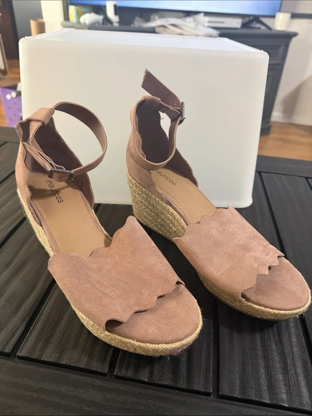 Maurice’s Pink  Suede Wedge Espadrille Sandals - Ankle Strap